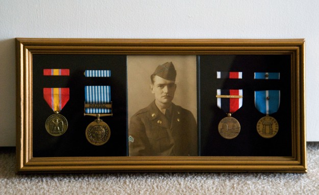 Photo of the shadowbox I had made of my dad with his Korean War medals